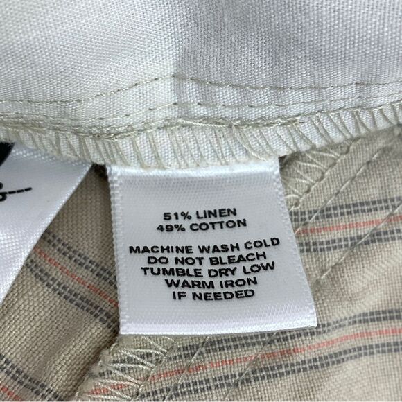 Loft Striped Linen Cotton‎ Blend Cuffed Hem Chino Shorts Tan 2 - Picture 8 of 10